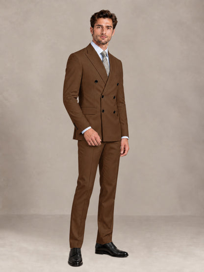 Brown 2 Pieces Slim Fit Double Breasted Men Suits for Wedding Groom