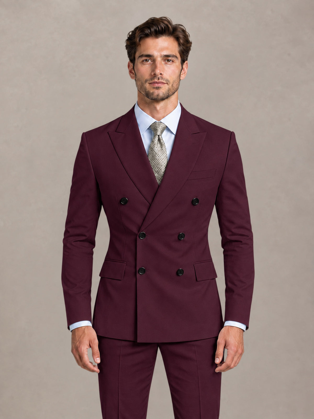 Burgundy 2 Pieces Slim Fit Double Breasted Men Suits for Wedding Groom