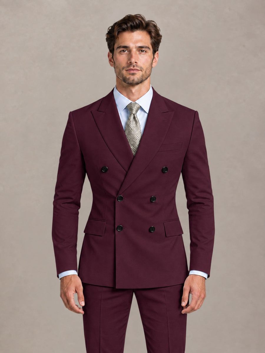 Burgundy 2 Pieces Slim Fit Double Breasted Men Suits for Wedding Groom