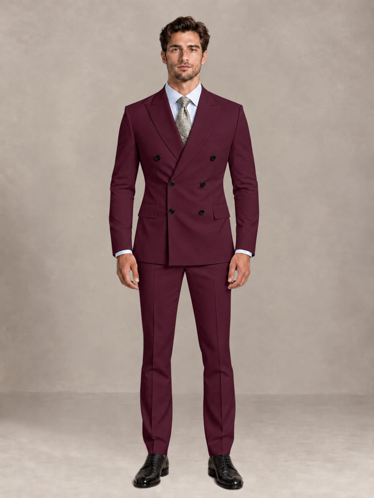 Burgundy 2 Pieces Slim Fit Double Breasted Men Suits for Wedding Groom