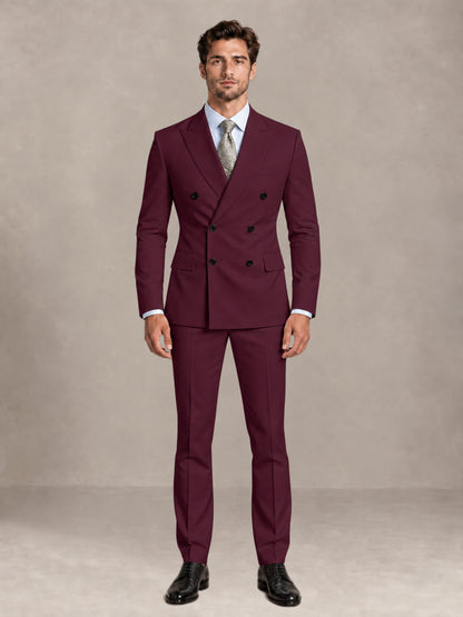 Burgundy 2 Pieces Slim Fit Double Breasted Men Suits for Wedding Groom