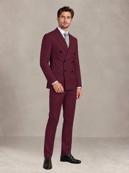 Burgundy 2 Pieces Slim Fit Double Breasted Men Suits for Wedding Groom