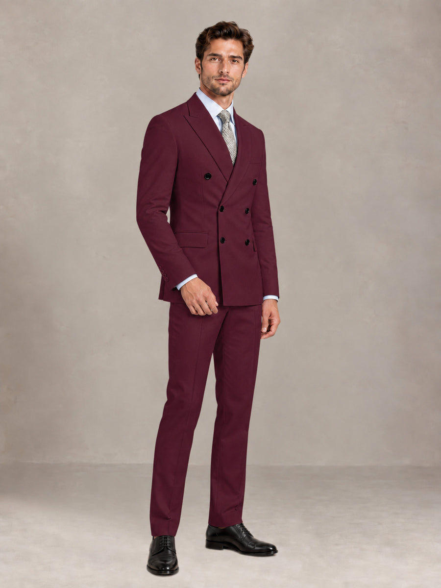 Burgundy 2 Pieces Slim Fit Double Breasted Men Suits for Wedding Groom