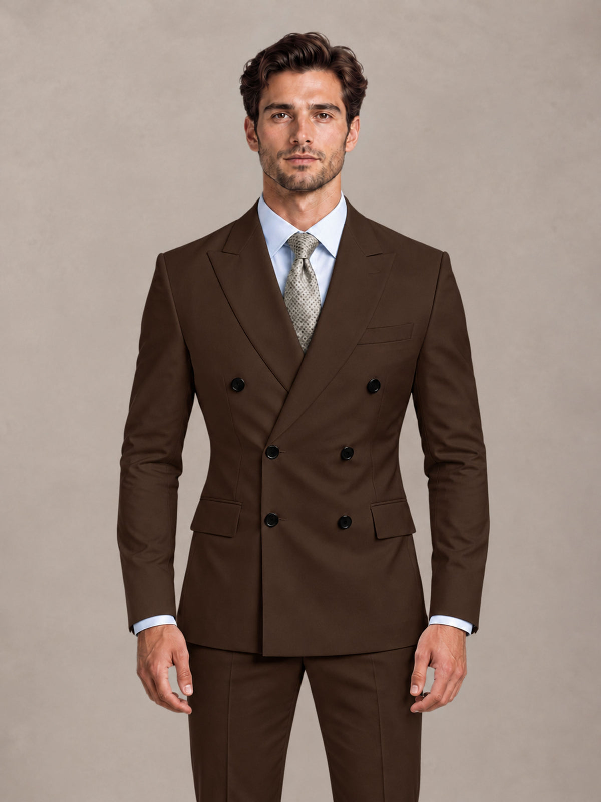 Chocolate 2 Pieces Slim Fit Double Breasted Men Suits for Wedding Groom