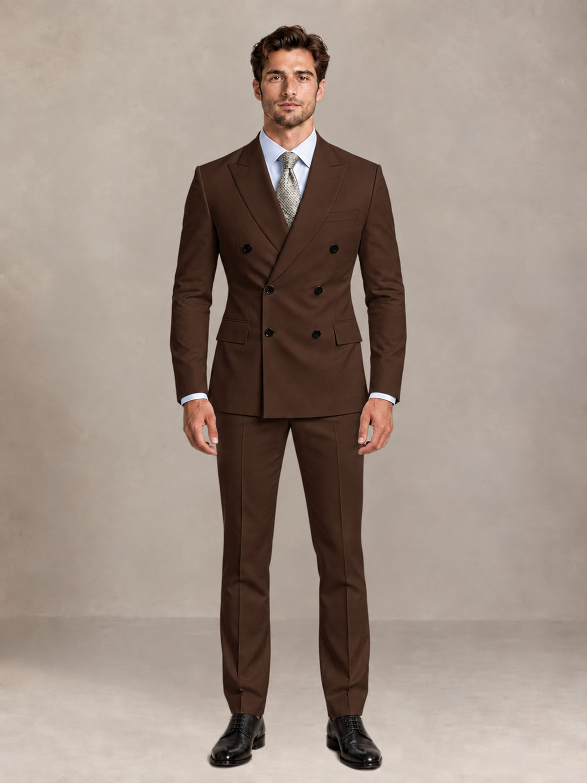 Chocolate 2 Pieces Slim Fit Double Breasted Men Suits for Wedding Groom