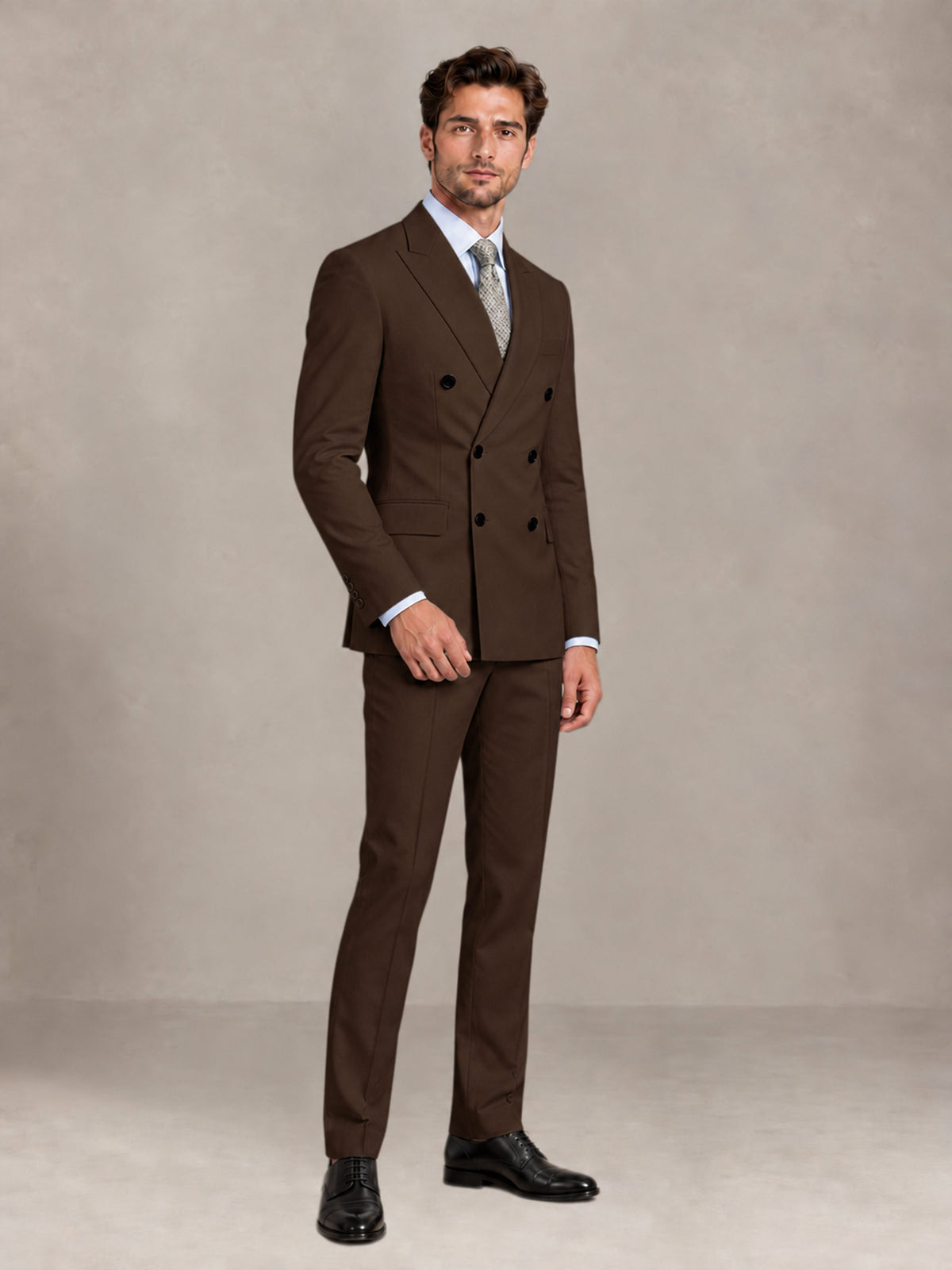 Chocolate 2 Pieces Slim Fit Double Breasted Men Suits for Wedding Groom
