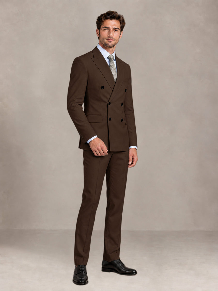 Chocolate 2 Pieces Slim Fit Double Breasted Men Suits for Wedding Groom