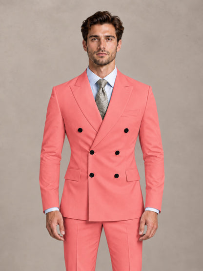 Coral 2 Pieces Slim Fit Double Breasted Men Suits for Wedding Groom