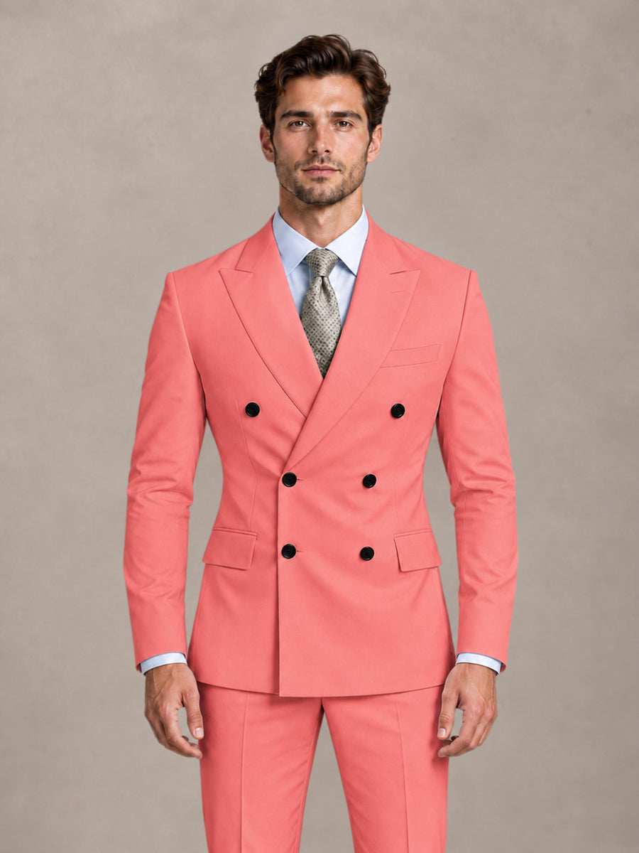 Coral 2 Pieces Slim Fit Double Breasted Men Suits for Wedding Groom