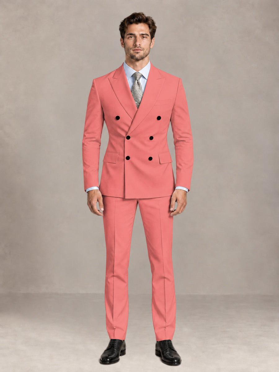 Coral 2 Pieces Slim Fit Double Breasted Men Suits for Wedding Groom