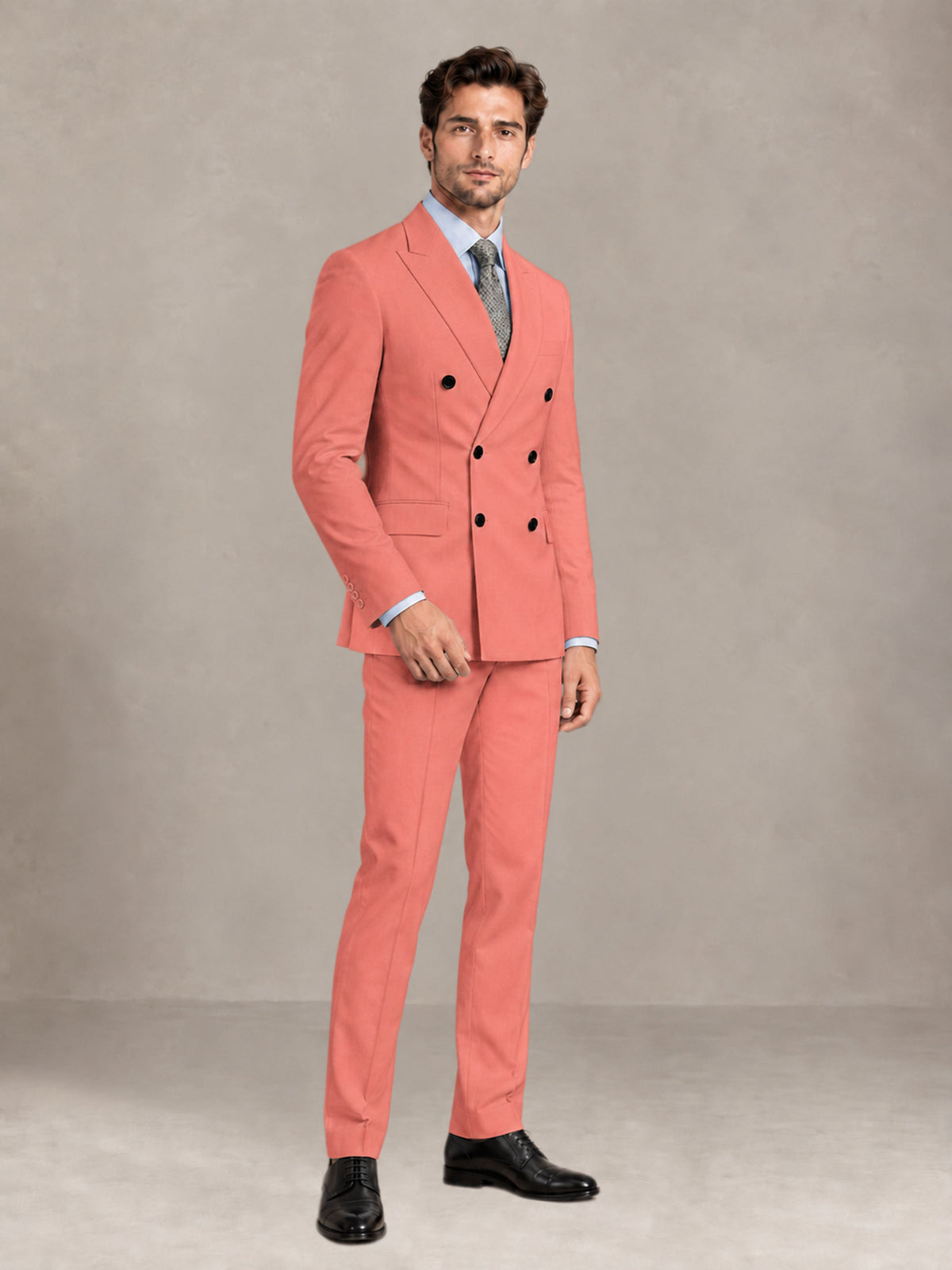 Coral 2 Pieces Slim Fit Double Breasted Men Suits for Wedding Groom