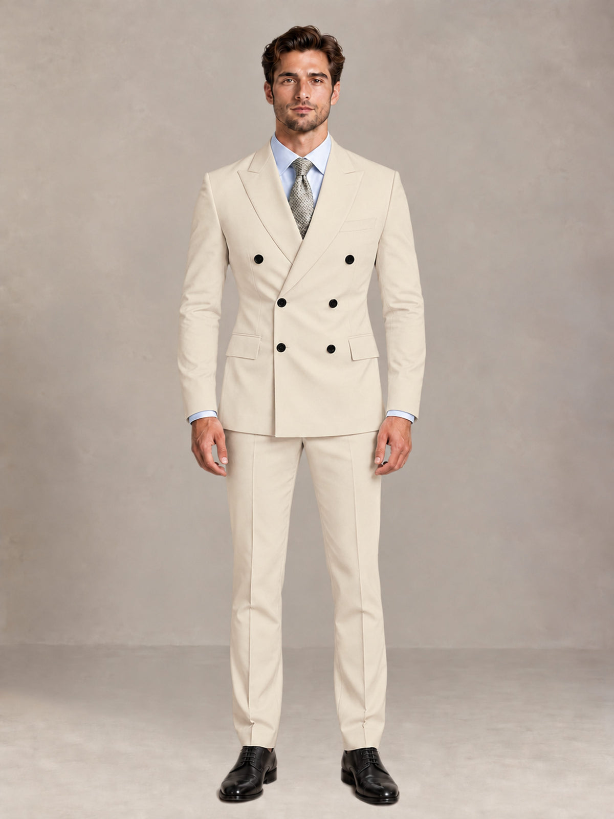 Cream 2 Pieces Slim Fit Double Breasted Men Suits for Wedding Groom
