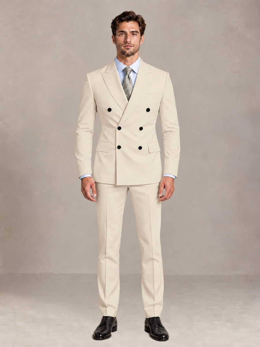 Cream 2 Pieces Slim Fit Double Breasted Men Suits for Wedding Groom