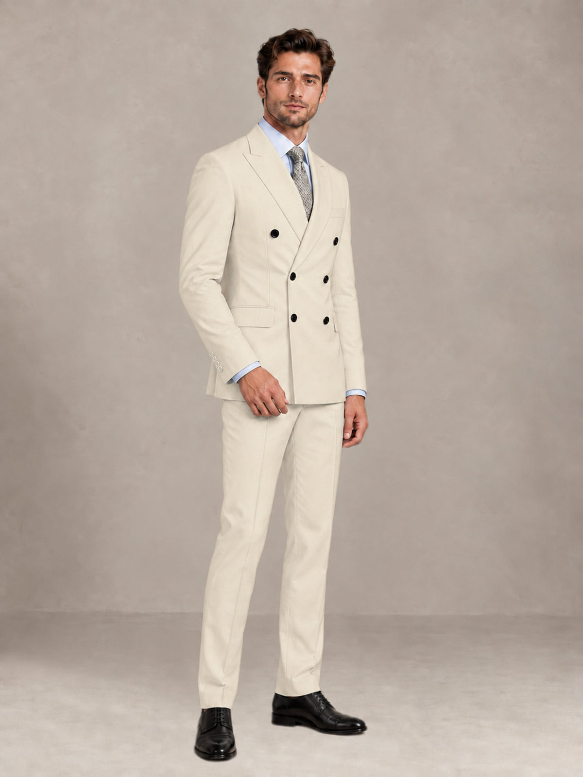 Cream 2 Pieces Slim Fit Double Breasted Men Suits for Wedding Groom