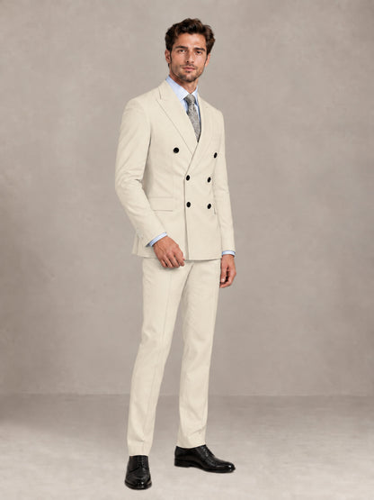 Cream 2 Pieces Slim Fit Double Breasted Men Suits for Wedding Groom