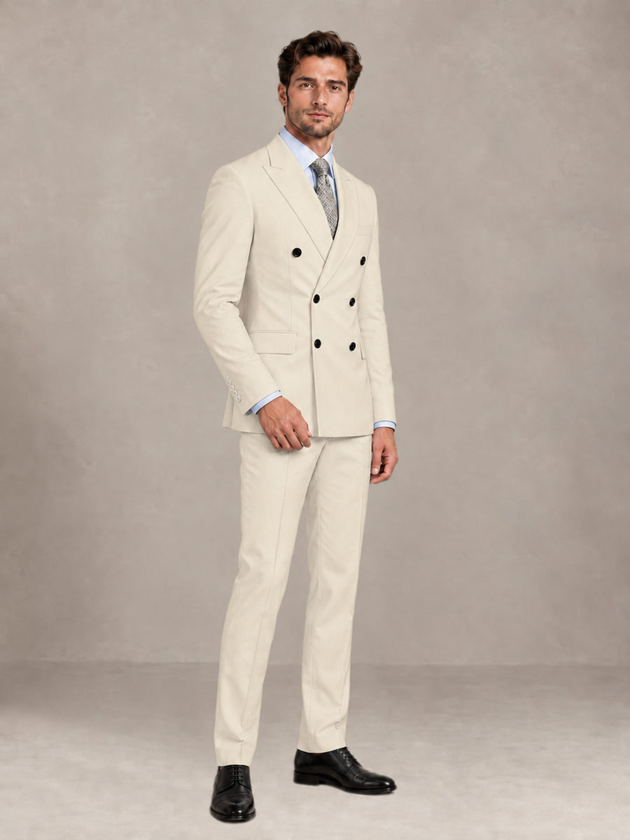 Cream 2 Pieces Slim Fit Double Breasted Men Suits for Wedding Groom