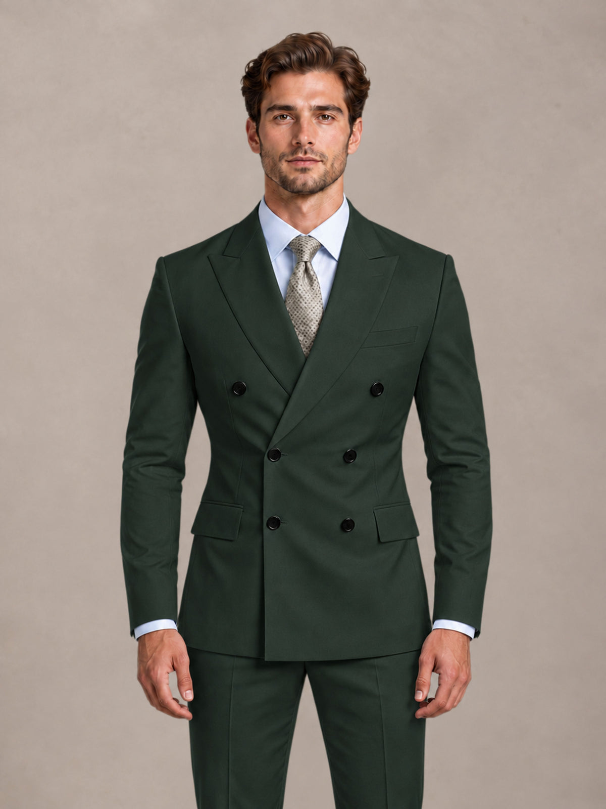 Dark Green 2 Pieces Slim Fit Double Breasted Men Suits for Wedding Groom