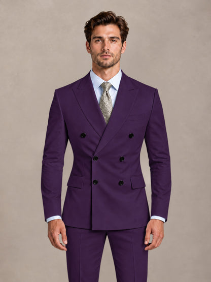 Dark Purple 2 Pieces Slim Fit Double Breasted Men Suits for Wedding Groom