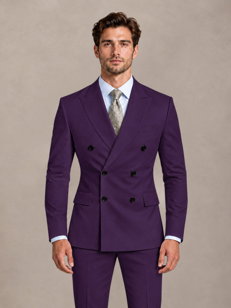 Dark Purple 2 Pieces Slim Fit Double Breasted Men Suits for Wedding Groom