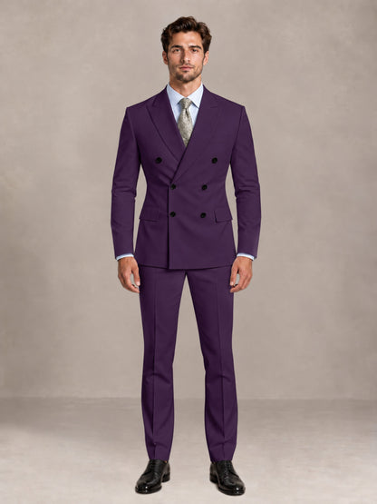 Dark Purple 2 Pieces Slim Fit Double Breasted Men Suits for Wedding Groom