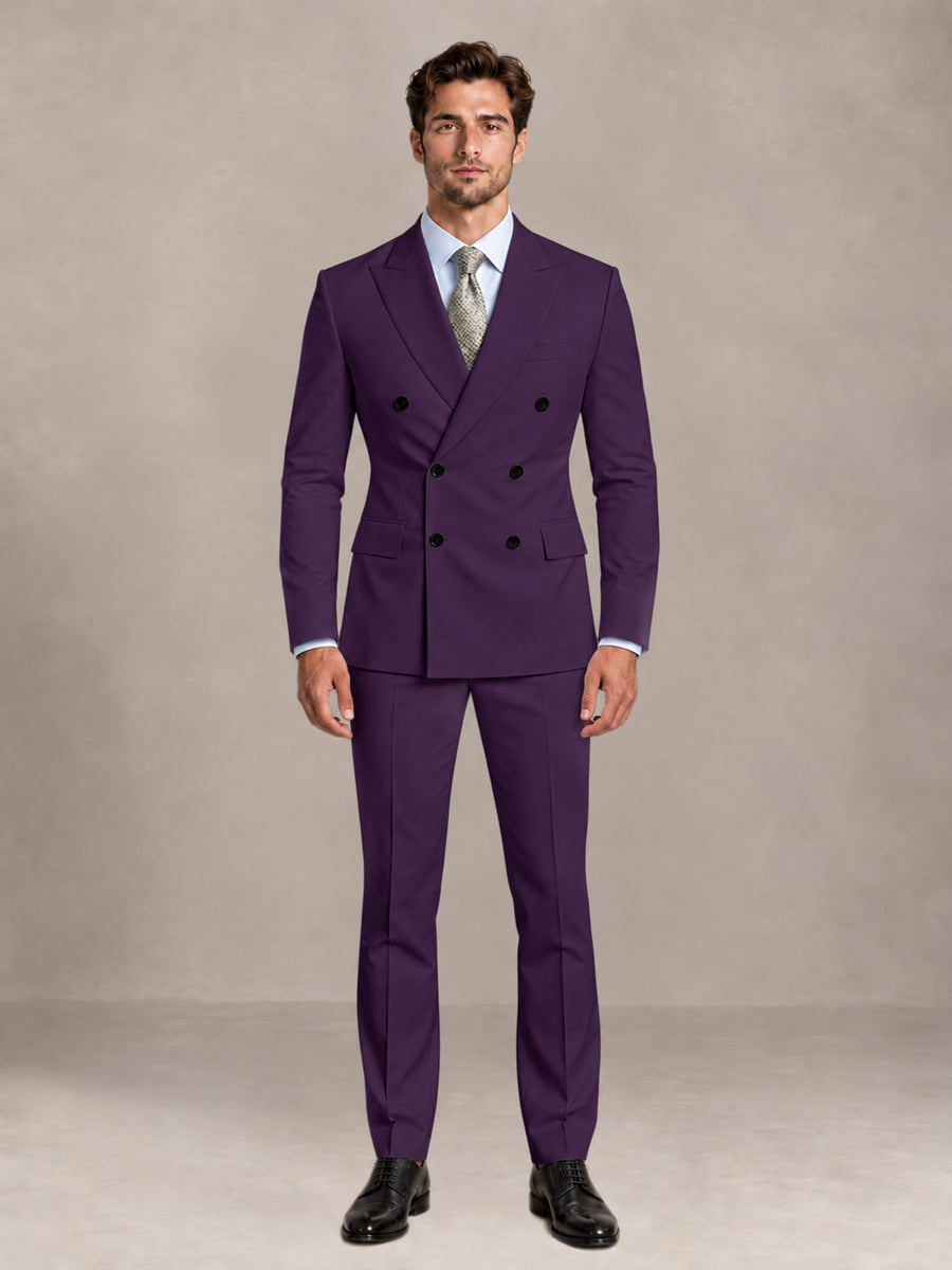 Dark Purple 2 Pieces Slim Fit Double Breasted Men Suits for Wedding Groom