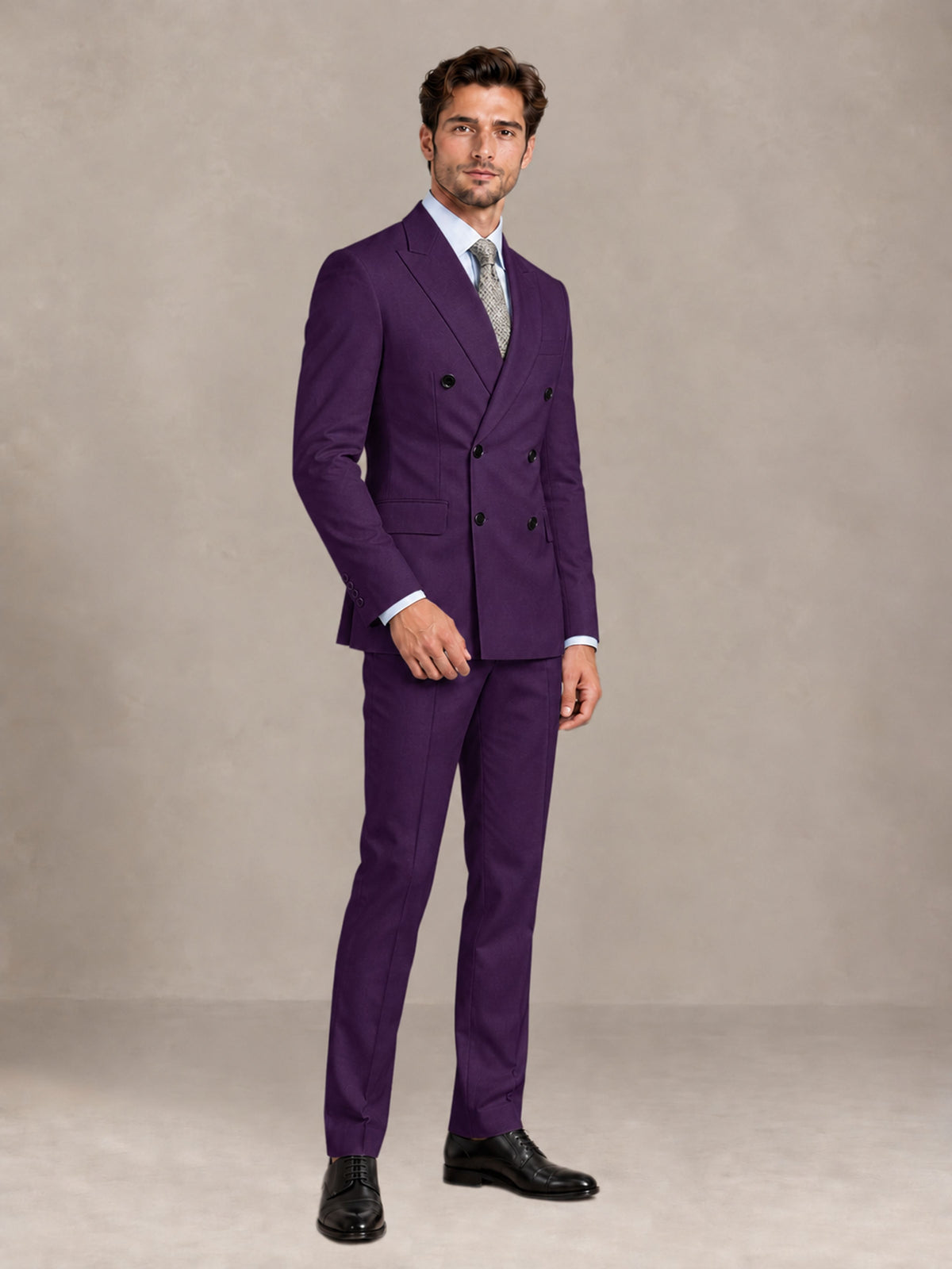 Dark Purple 2 Pieces Slim Fit Double Breasted Men Suits for Wedding Groom