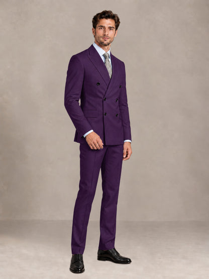 Dark Purple 2 Pieces Slim Fit Double Breasted Men Suits for Wedding Groom