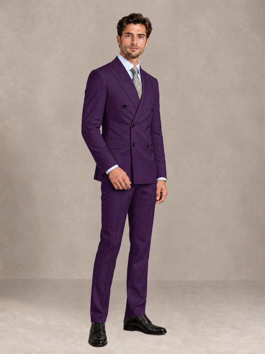 Dark Purple 2 Pieces Slim Fit Double Breasted Men Suits for Wedding Groom