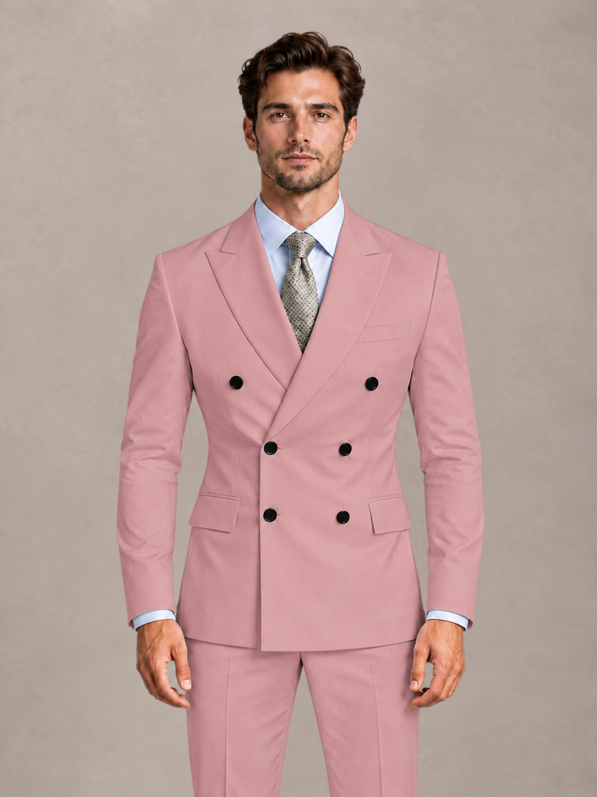 Dusty Rose 2 Pieces Slim Fit Double Breasted Men Suits for Wedding Groom