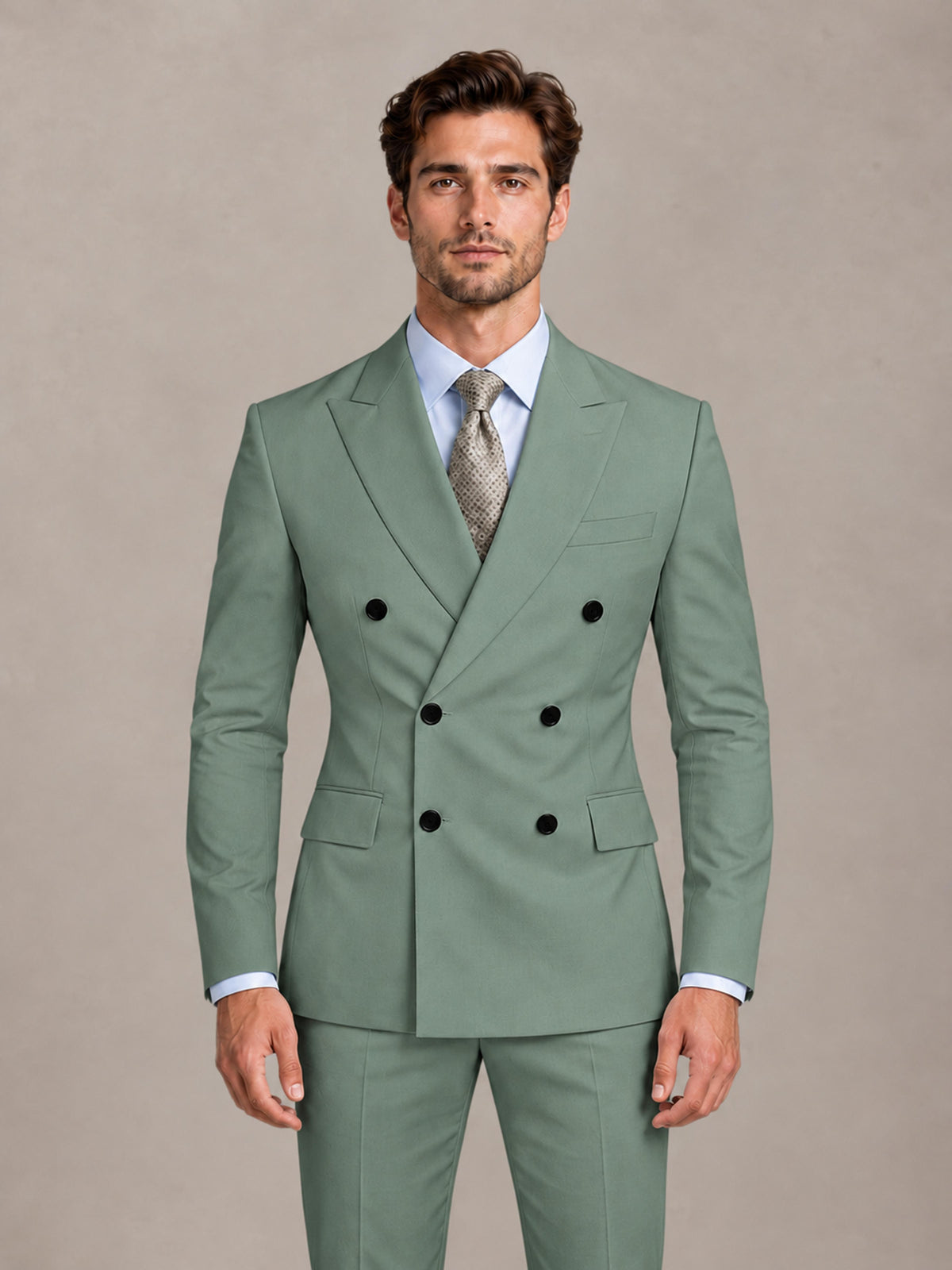 Eucalyptus 2 Pieces Slim Fit Double Breasted Men Suits for Wedding Groom