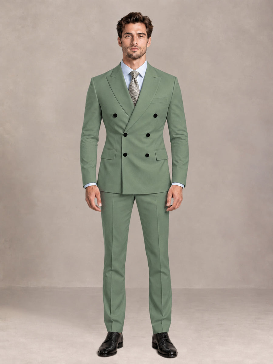 Eucalyptus 2 Pieces Slim Fit Double Breasted Men Suits for Wedding Groom