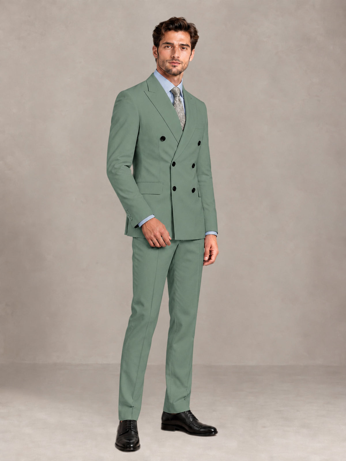 Eucalyptus 2 Pieces Slim Fit Double Breasted Men Suits for Wedding Groom