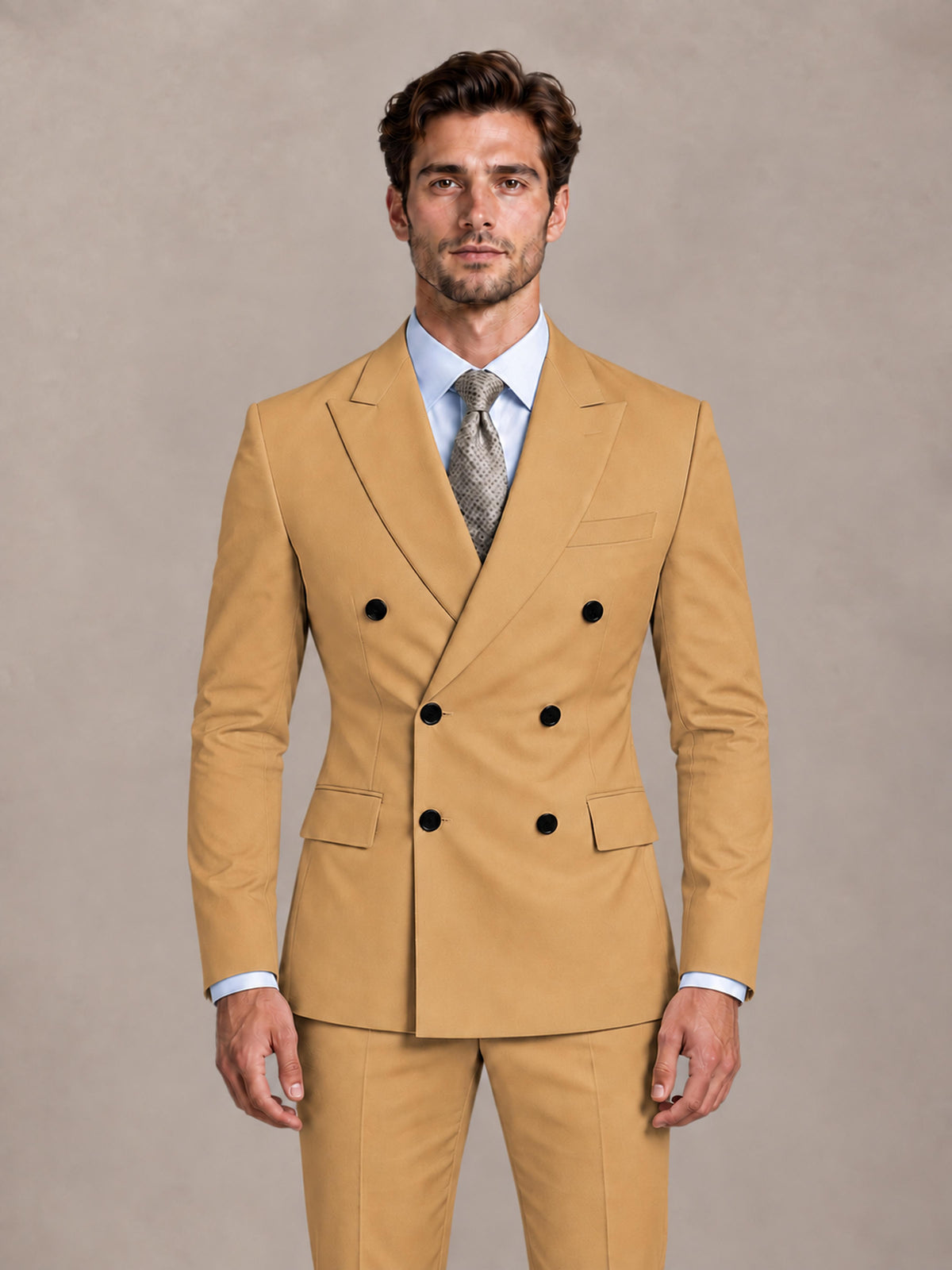Gold 2 Pieces Slim Fit Double Breasted Men Suits for Wedding Groom