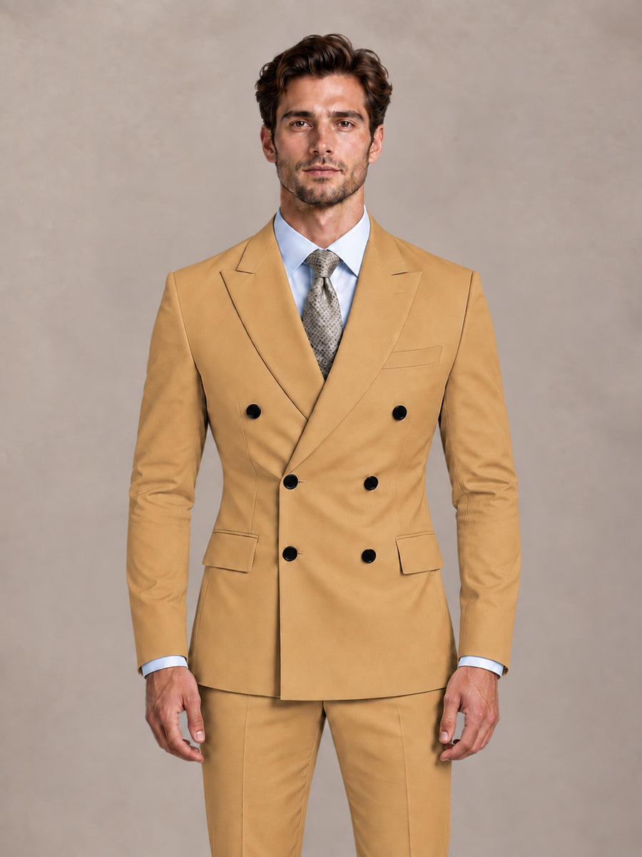 Gold 2 Pieces Slim Fit Double Breasted Men Suits for Wedding Groom