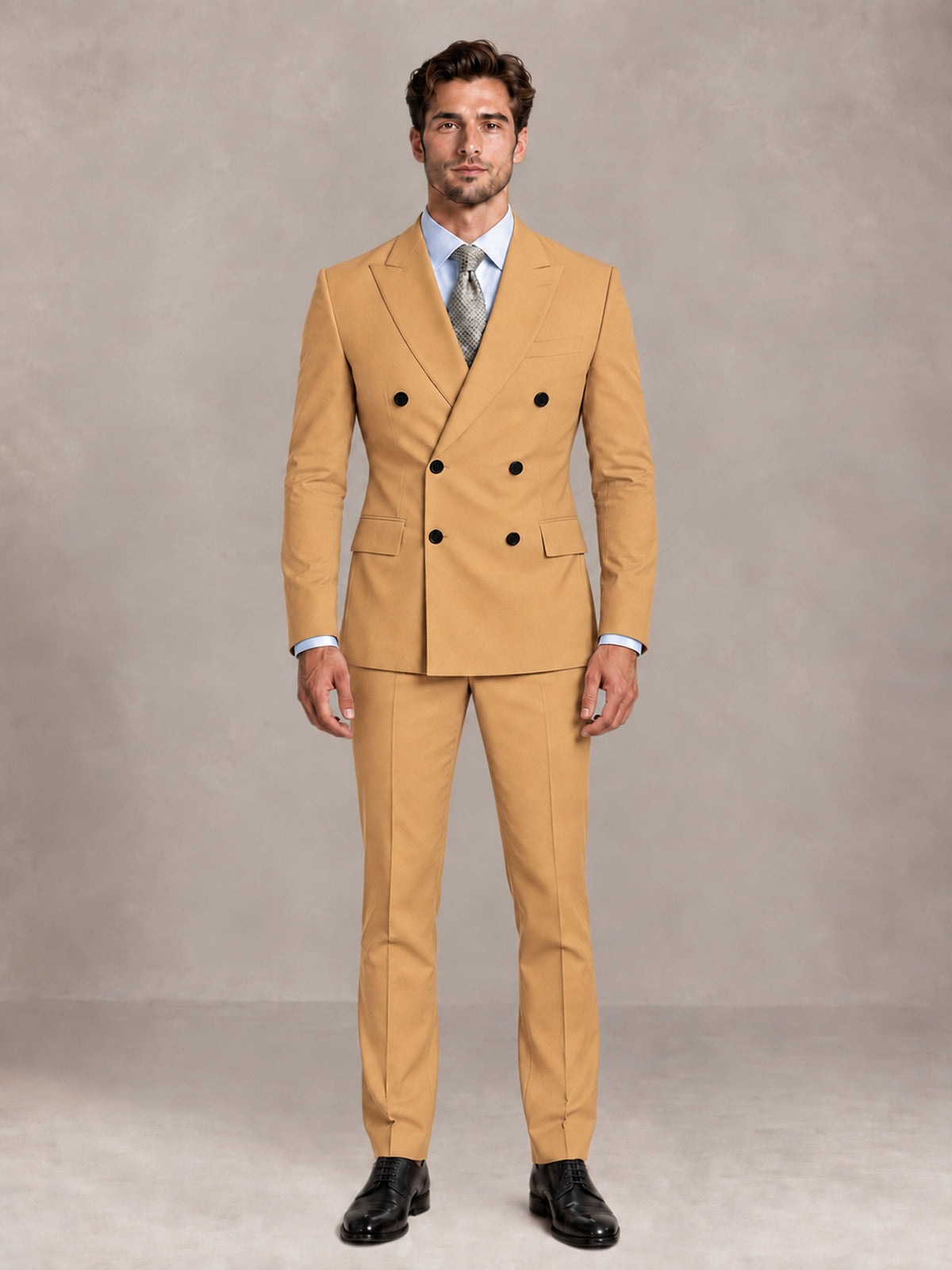 Gold 2 Pieces Slim Fit Double Breasted Men Suits for Wedding Groom