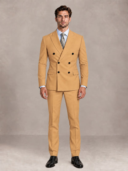 Gold 2 Pieces Slim Fit Double Breasted Men Suits for Wedding Groom