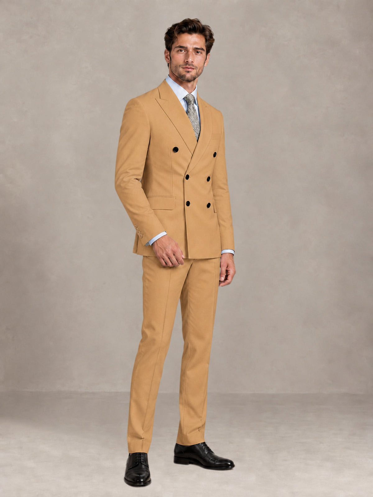 Gold 2 Pieces Slim Fit Double Breasted Men Suits for Wedding Groom
