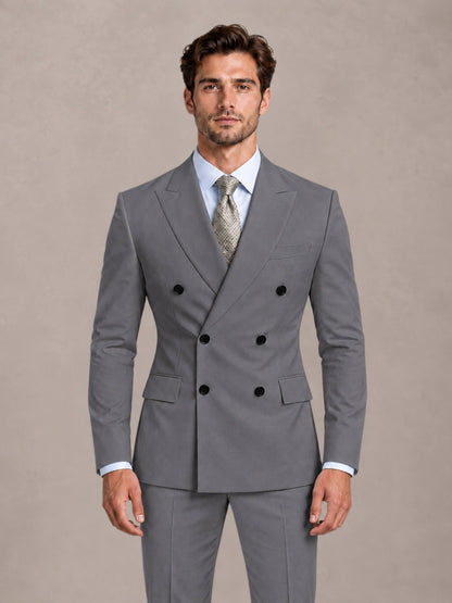 Gray 2 Pieces Slim Fit Double Breasted Men Suits for Wedding Groom