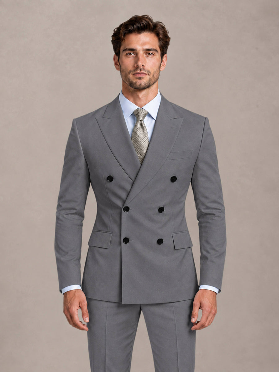 Gray 2 Pieces Slim Fit Double Breasted Men Suits for Wedding Groom