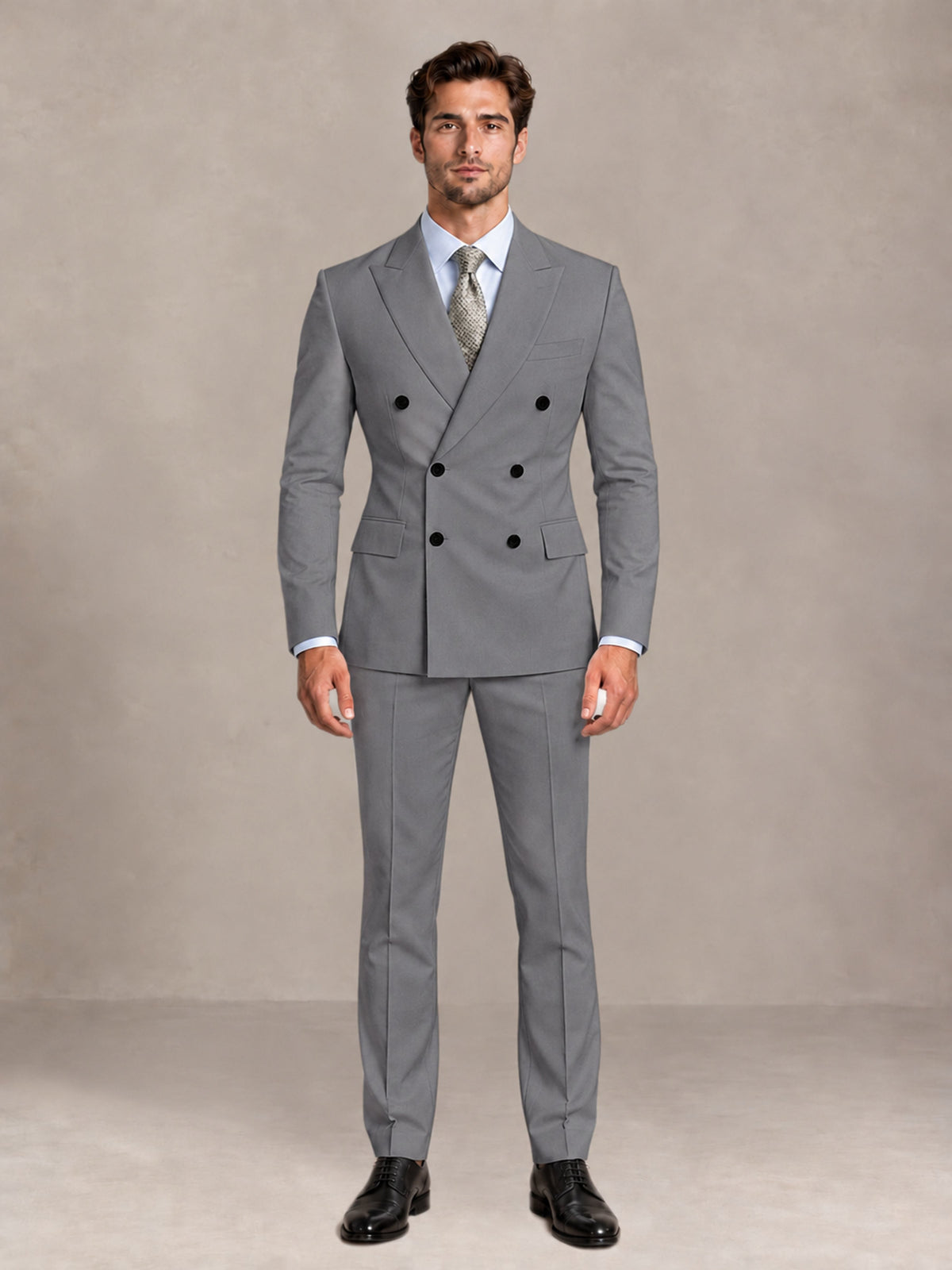 Gray 2 Pieces Slim Fit Double Breasted Men Suits for Wedding Groom