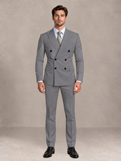 Gray 2 Pieces Slim Fit Double Breasted Men Suits for Wedding Groom