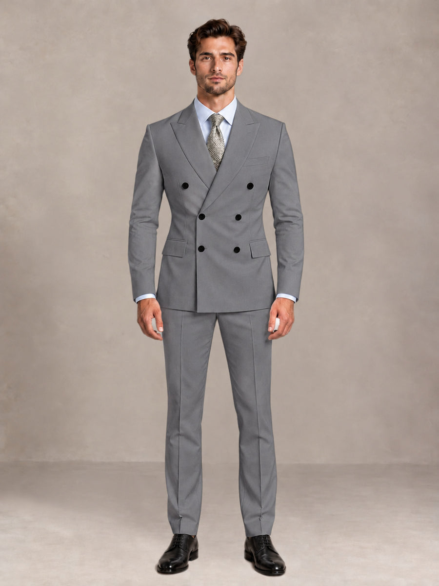 Gray 2 Pieces Slim Fit Double Breasted Men Suits for Wedding Groom