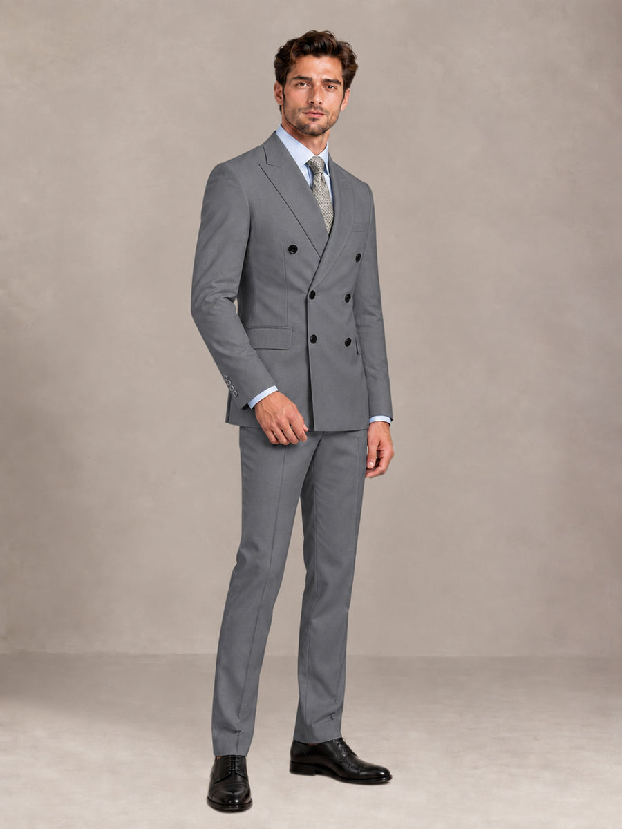 Gray 2 Pieces Slim Fit Double Breasted Men Suits for Wedding Groom