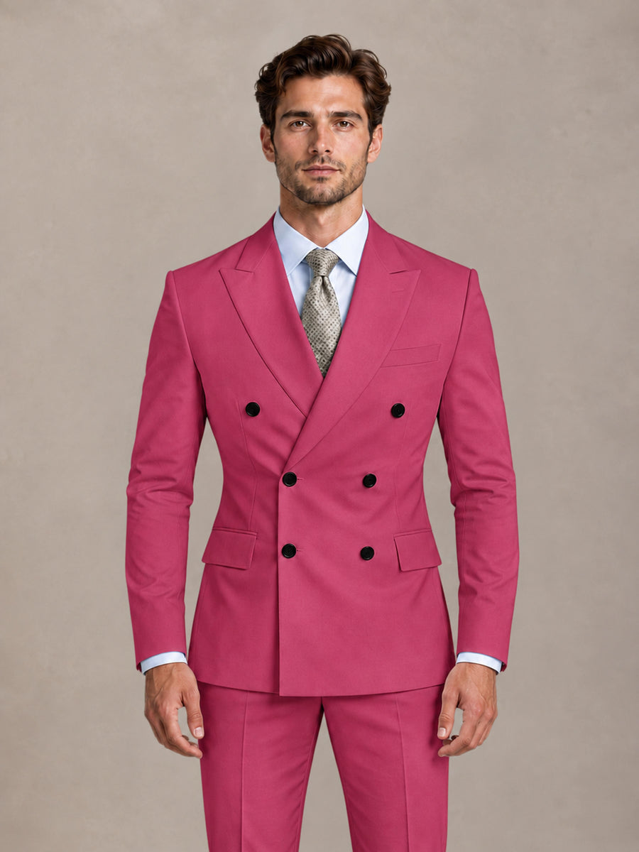 Hot Pink 2 Pieces Slim Fit Double Breasted Men Suits for Wedding Groom