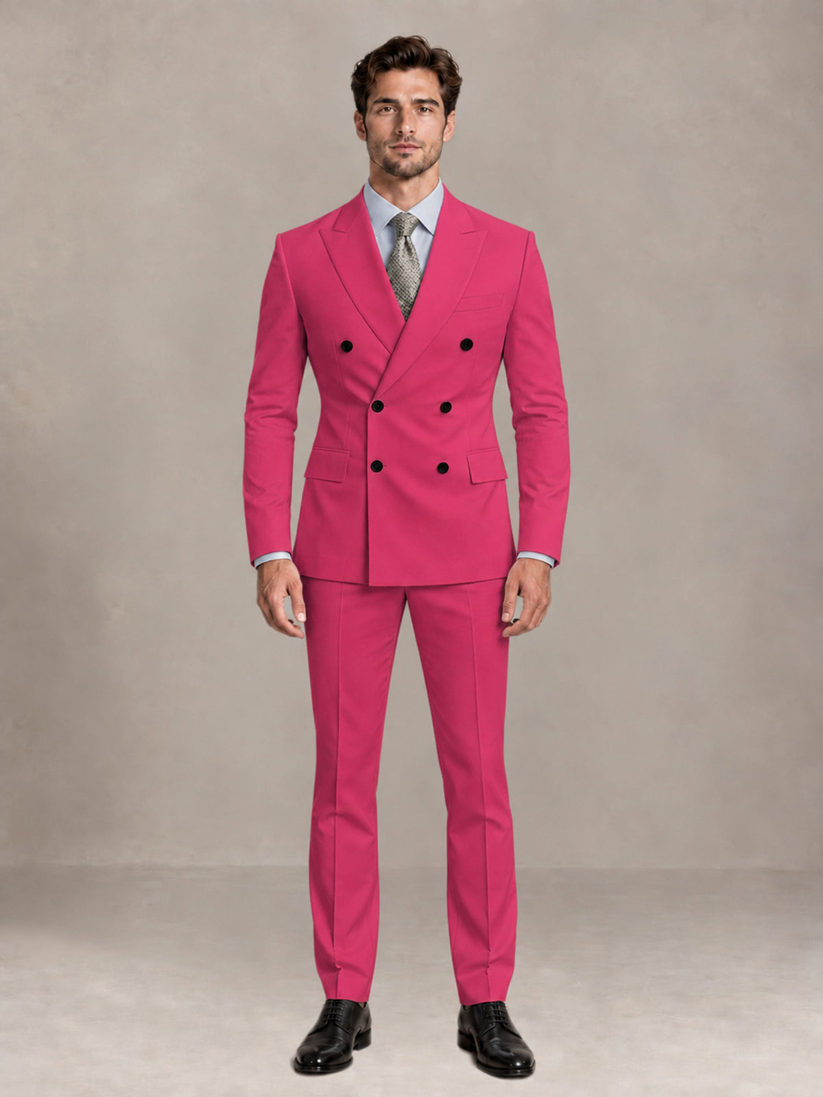 Hot Pink 2 Pieces Slim Fit Double Breasted Men Suits for Wedding Groom