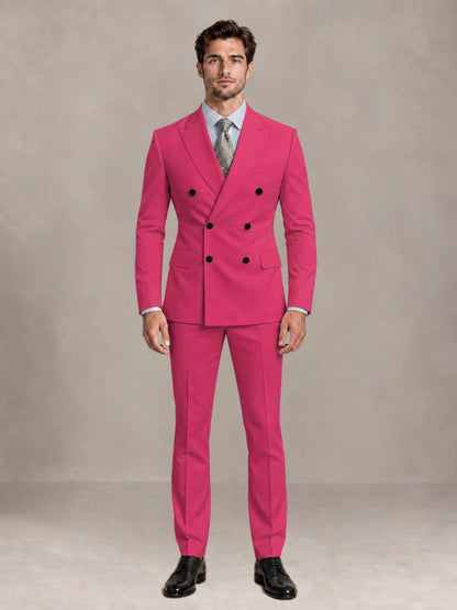 Hot Pink 2 Pieces Slim Fit Double Breasted Men Suits for Wedding Groom