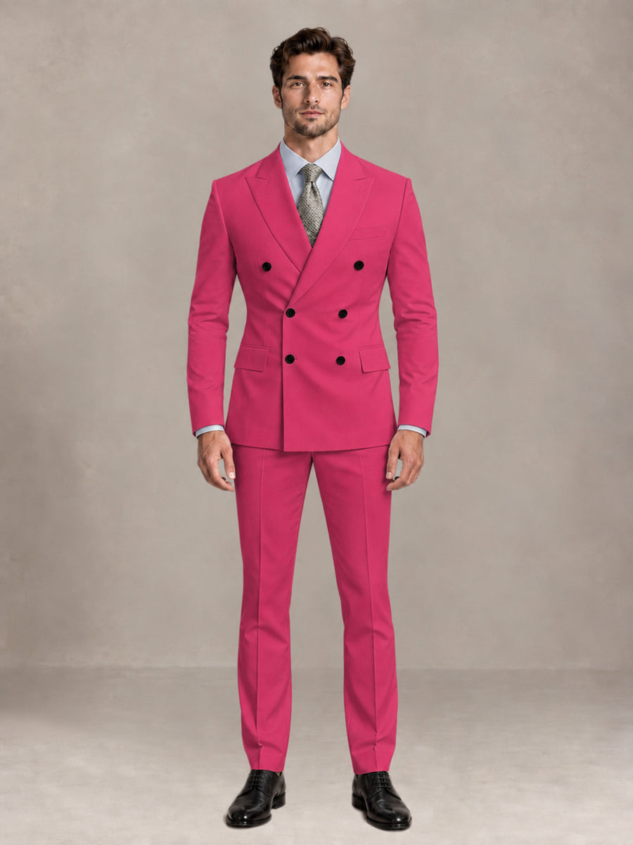 Hot Pink 2 Pieces Slim Fit Double Breasted Men Suits for Wedding Groom