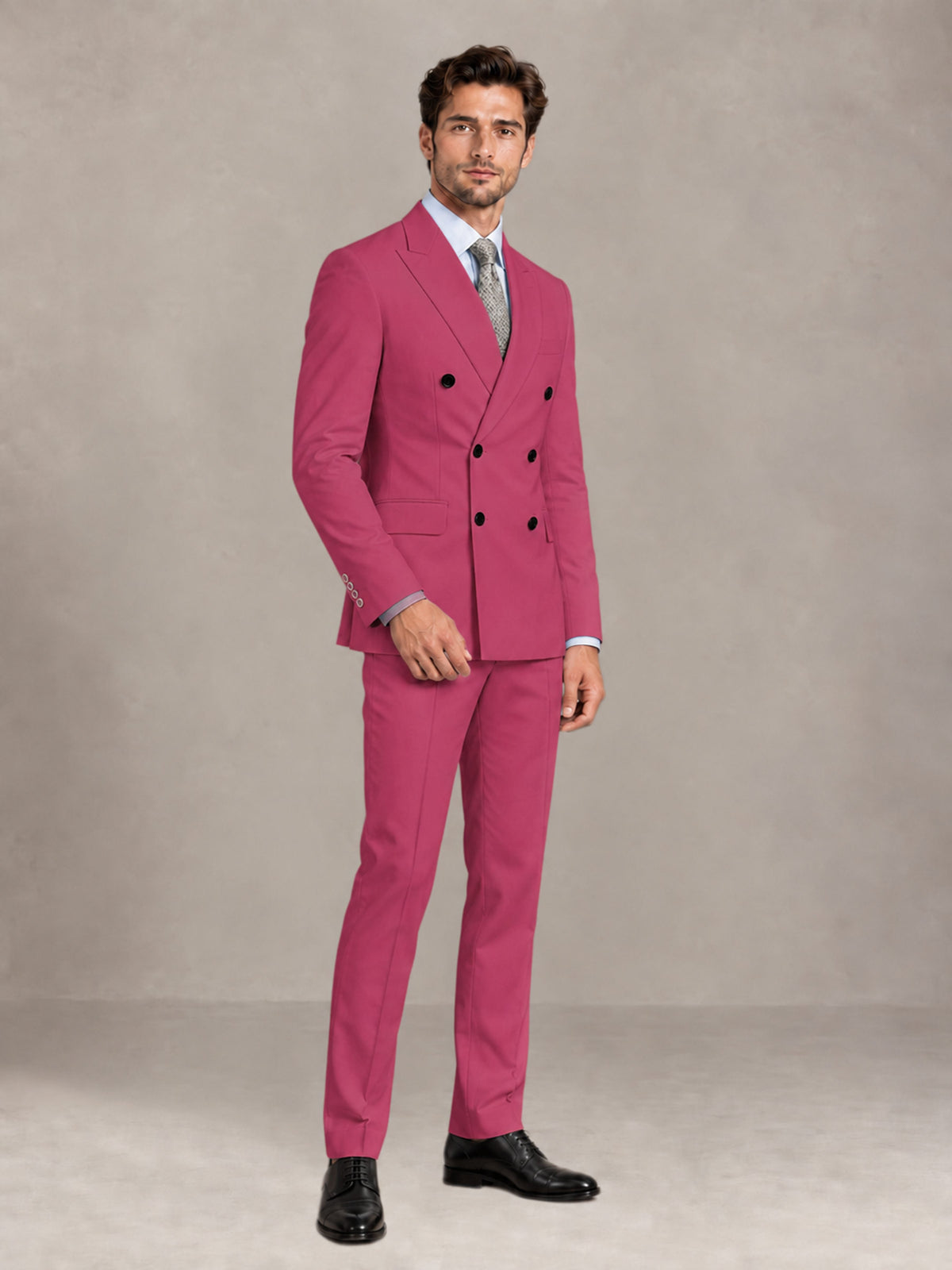 Hot Pink 2 Pieces Slim Fit Double Breasted Men Suits for Wedding Groom