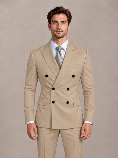 Khaki 2 Pieces Slim Fit Double Breasted Men Suits for Wedding Groom