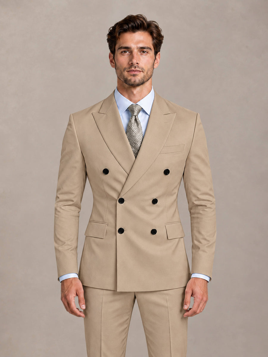 Khaki 2 Pieces Slim Fit Double Breasted Men Suits for Wedding Groom